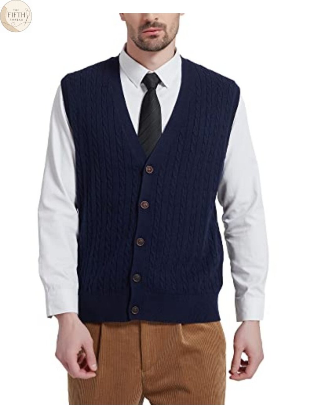 Men's Cable Knit Wool Blend Sweater Vest Button Down V-Neck Sleeveless Cardigan